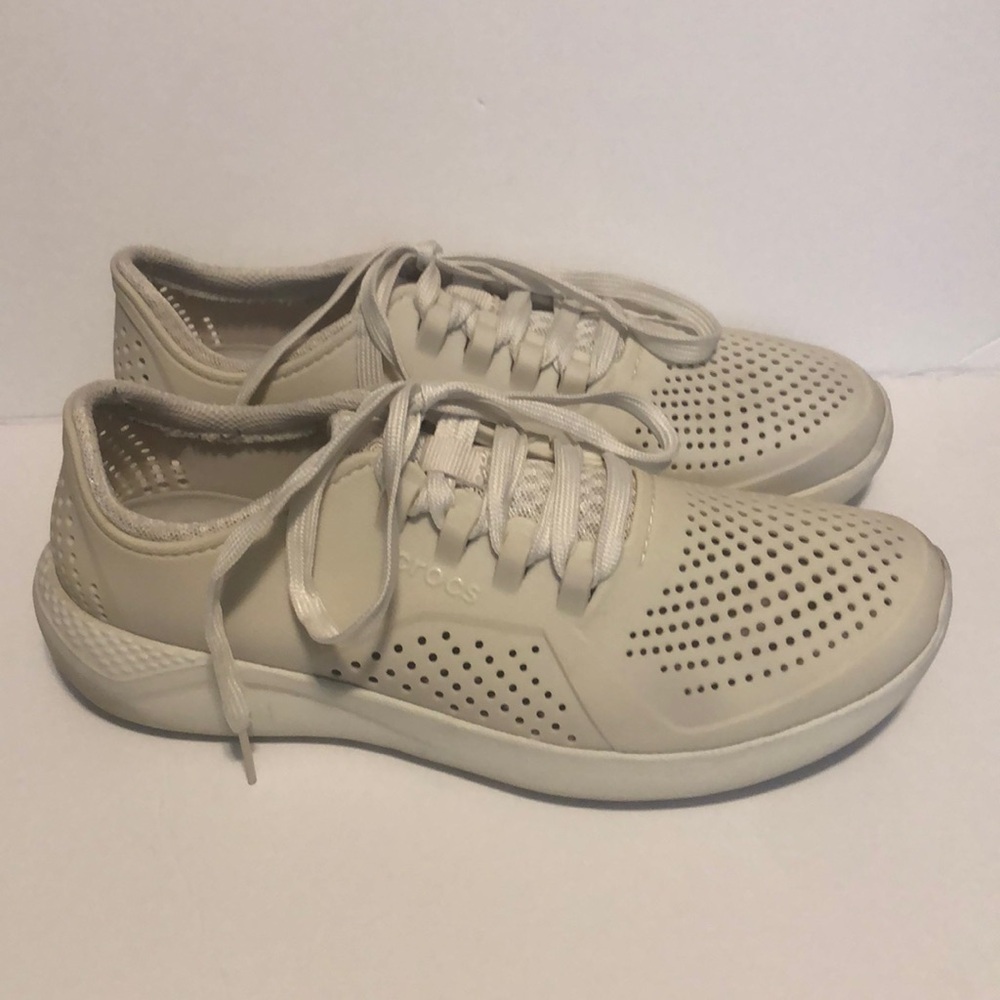 Crocs Women’s LiteRide Pearl White Pacer Laceup Sneakers - Picture 3 of 8